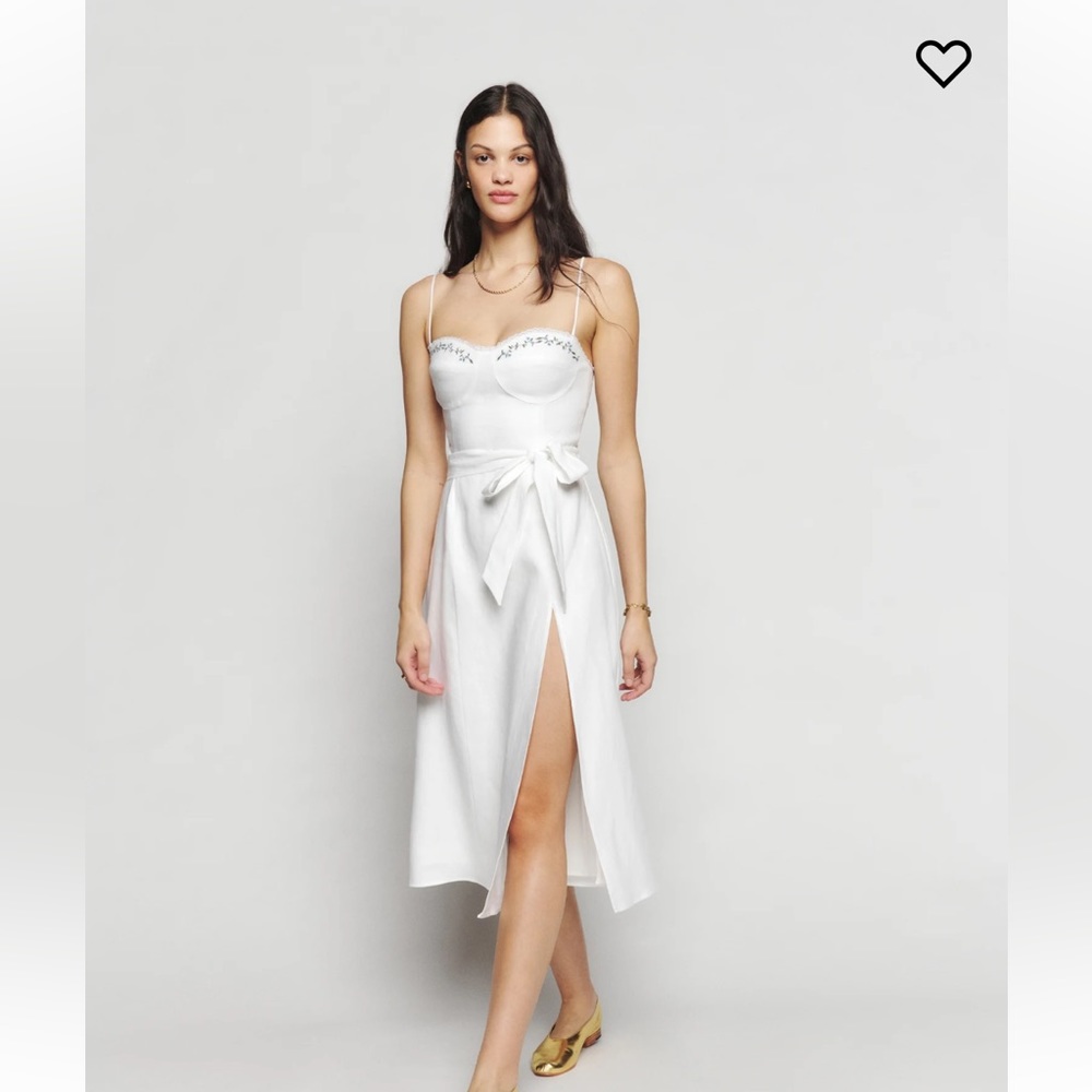 NWT REFORMATION Kieryn White Linen Floral Midi Sun Wedding Dress Retails $298